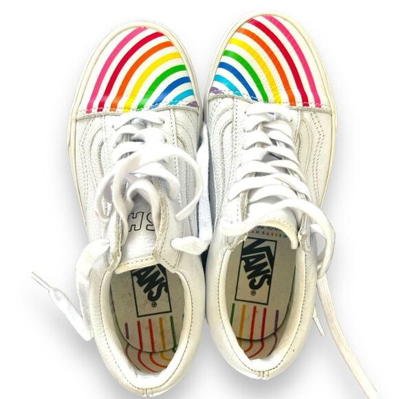 Vans x Flour Shop Old Skool Skate Sneakers Rainbow Pride Low Top White Size 5.5 - Picture 1 of 8